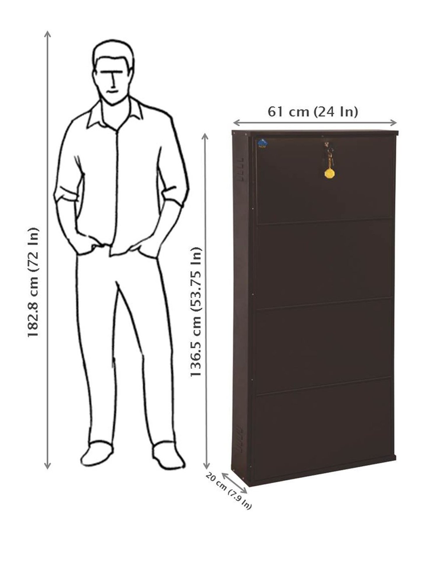 Delite Kom Metal Shoe Rack - 24" 8 Shelf, Double Decker, Coffee, PowderCoat, Wall Mount, DIY
