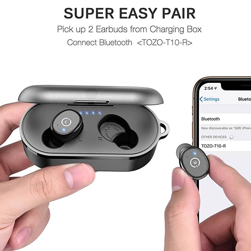 T10 Bluetooth 50 Wireless Earbuds with Wireless Charging Case IPX8 Waterproof TWS Stereo Headphones in Ear Built in Mic Headset Premium Sound with Deep Bass for Sport Black
