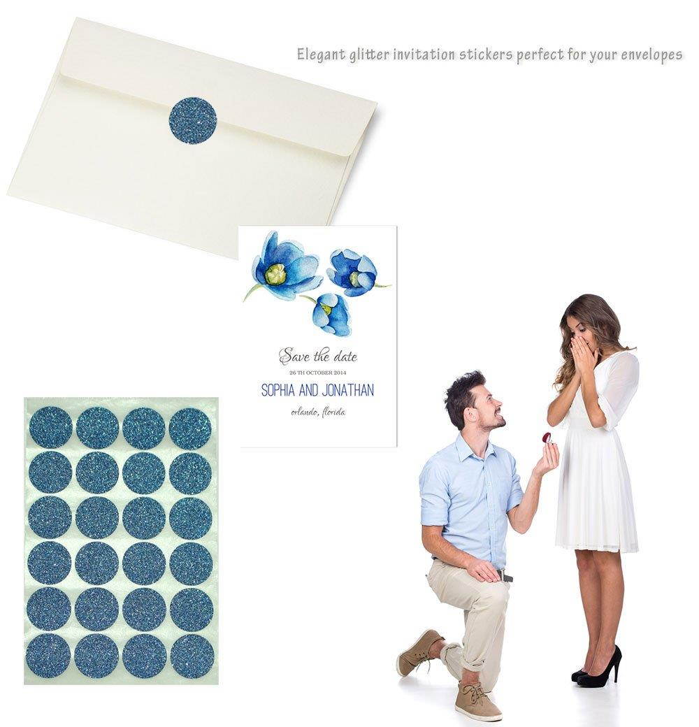 Sparkly Round Dot 1" - Kids Crafts Stickers - 25 mm - one inch rounds blue glitter sticker - 120 pack