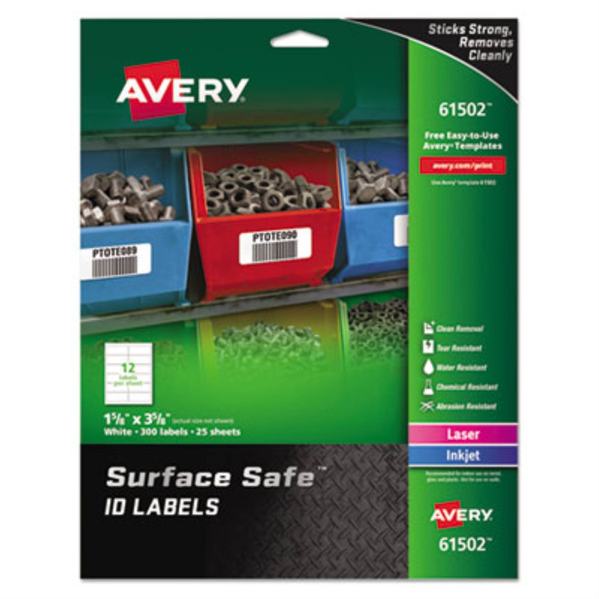 Avery Surface Safe ID Labels ,LABEL,SS,15/8X35/8,300,WH