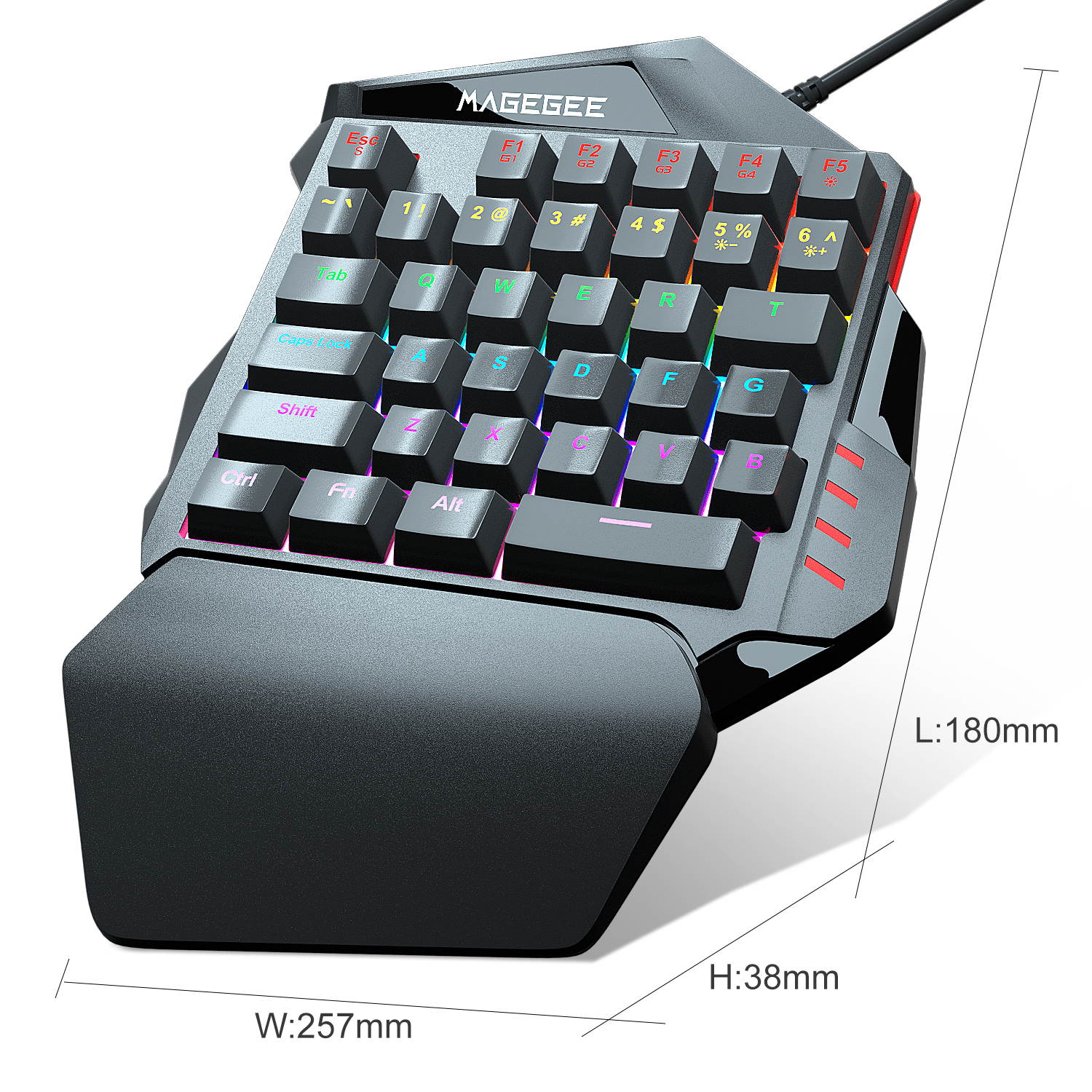 One-Handed Mechanical Gaming Keyboard, MageGee MK-AXE 35 Keys Rainbow Backlit Wired Keyboard, Blue Switches, Support Wrist Rest, Portable Mini Gaming Keypad with Programmable Keys Macro Recording