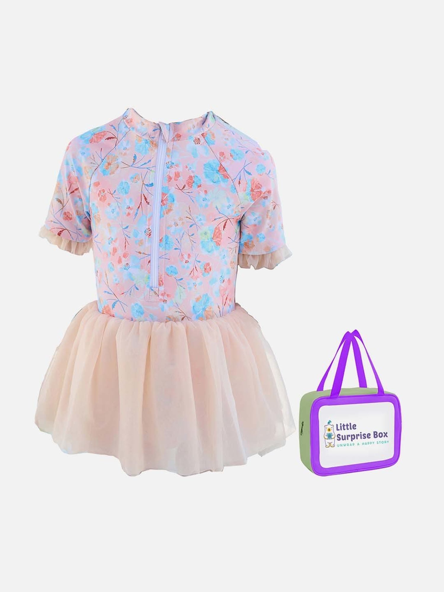 Little Surprise Box Kids Blue & Beige Floral Print Swimsuit