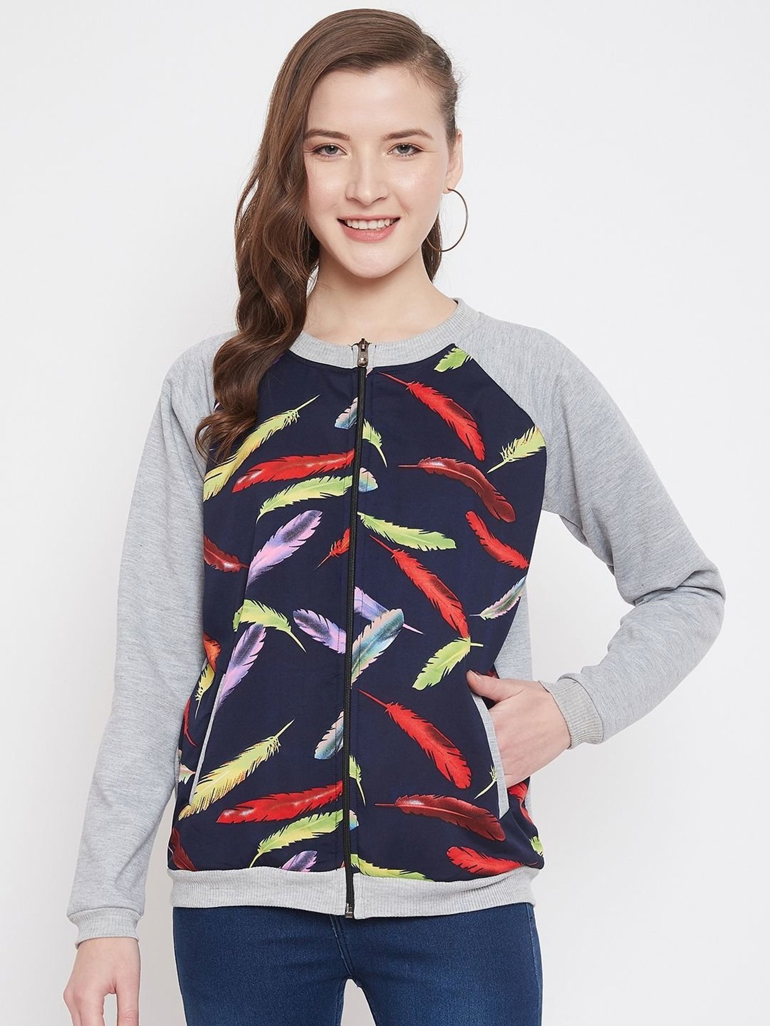 PURYS Grey & Blue Floral Print Jacket