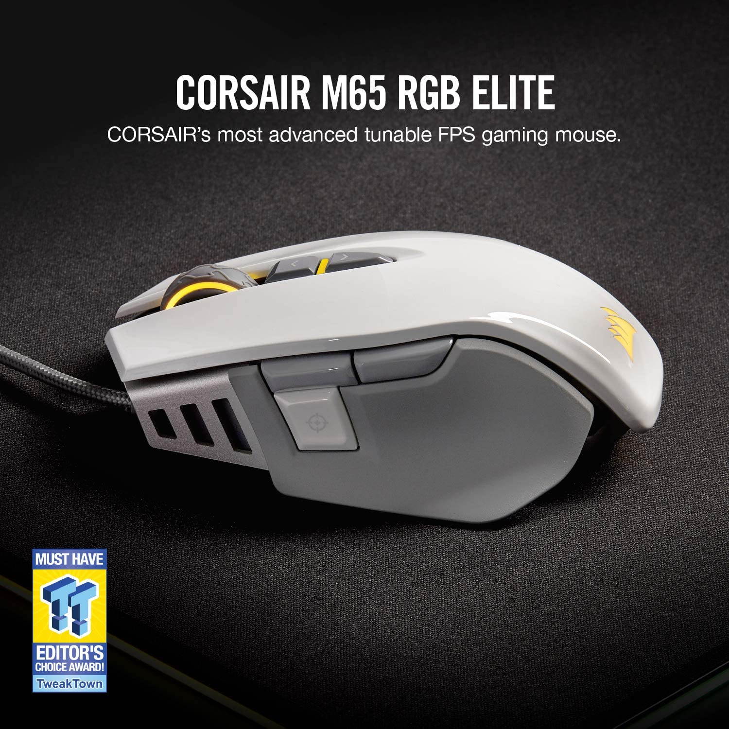 M65 RGB ELITE - FPS Gaming Mouse - 18,000 DPI Optical Sensor - Adjustable DPI Sniper Button - Tunable Weights -  White