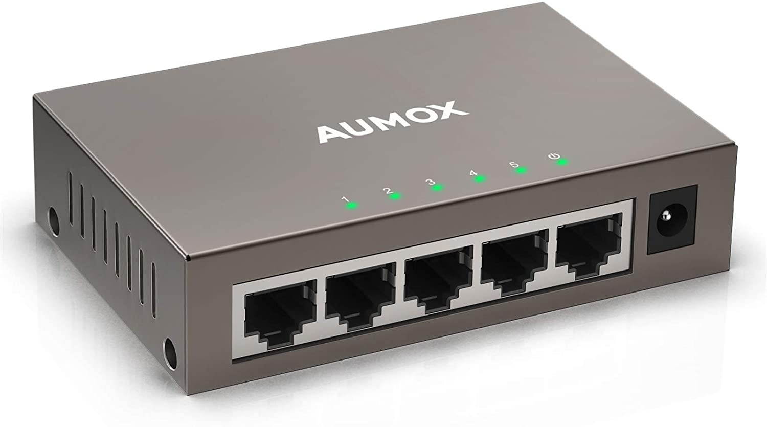 Aumox 5 Port Gigabit Ethernet Network Switch, Desktop, Unmanaged Ethernet Splitter, Durable Metal Casing, Traffic Optimization, Fanless Quite, Plug and Play (AM-SG205)