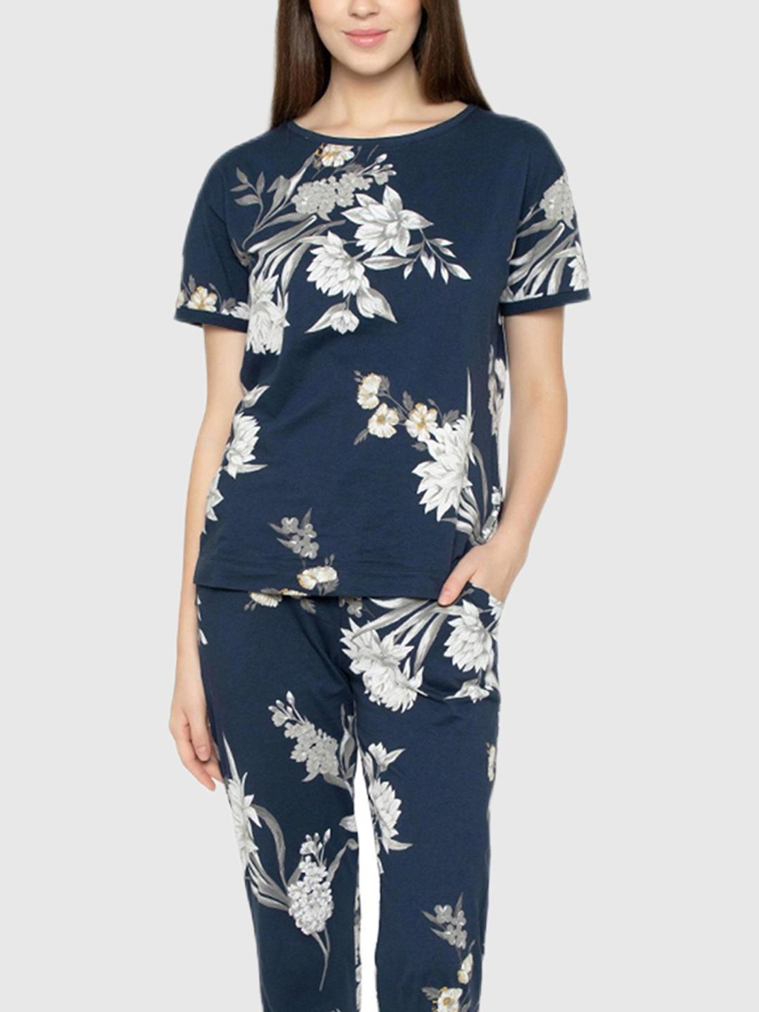 Triumph Navy Floral Print Pajama Set