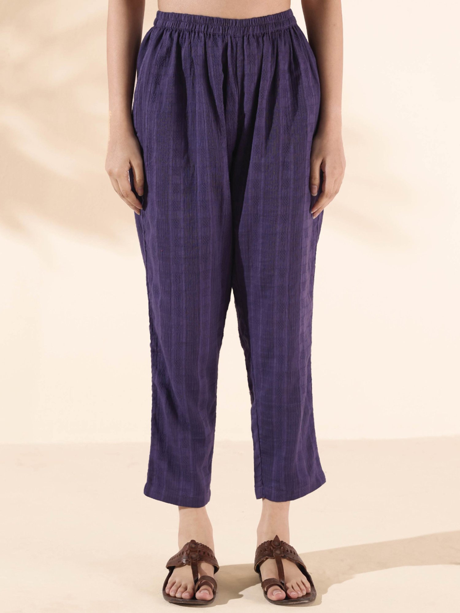 true Browns Purple Chequered Tunic Pant Set