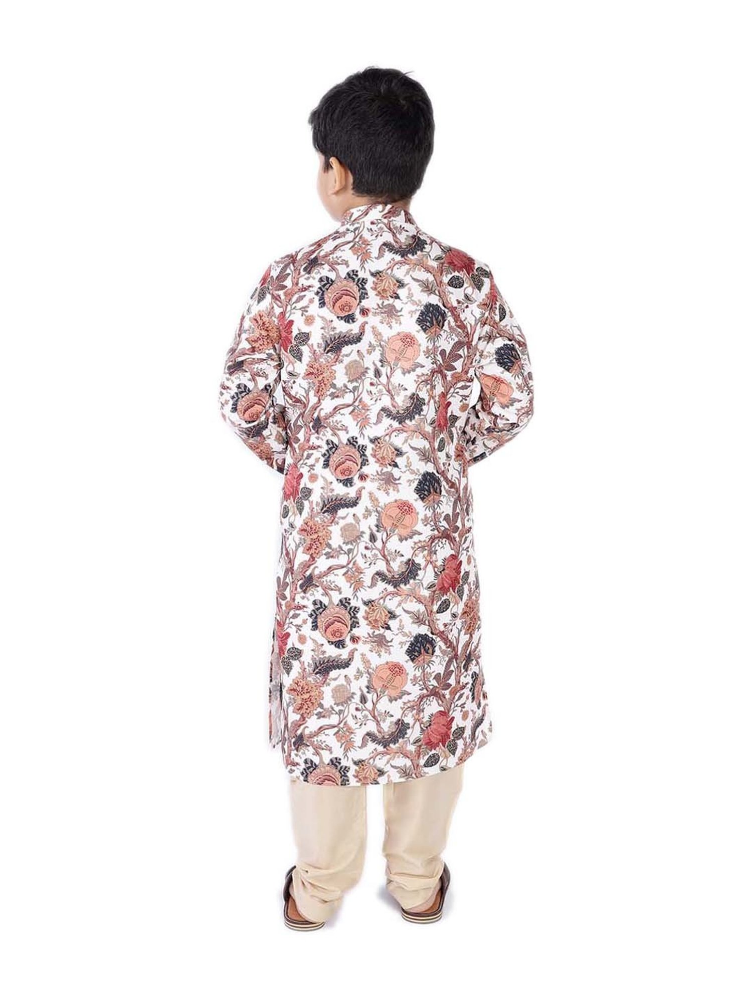 TABARD Kids White & Beige Cotton Printed Kurta Set