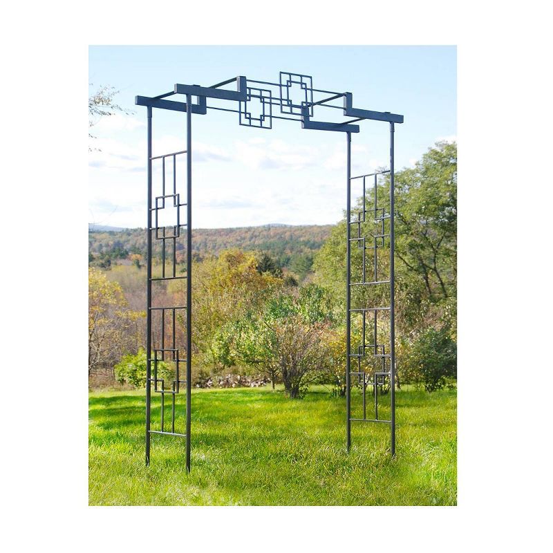 95.5" Tall Handcrafted Iron Square on Square Garden Arbor II Graphite Powder Coated Finish - Achla Designs