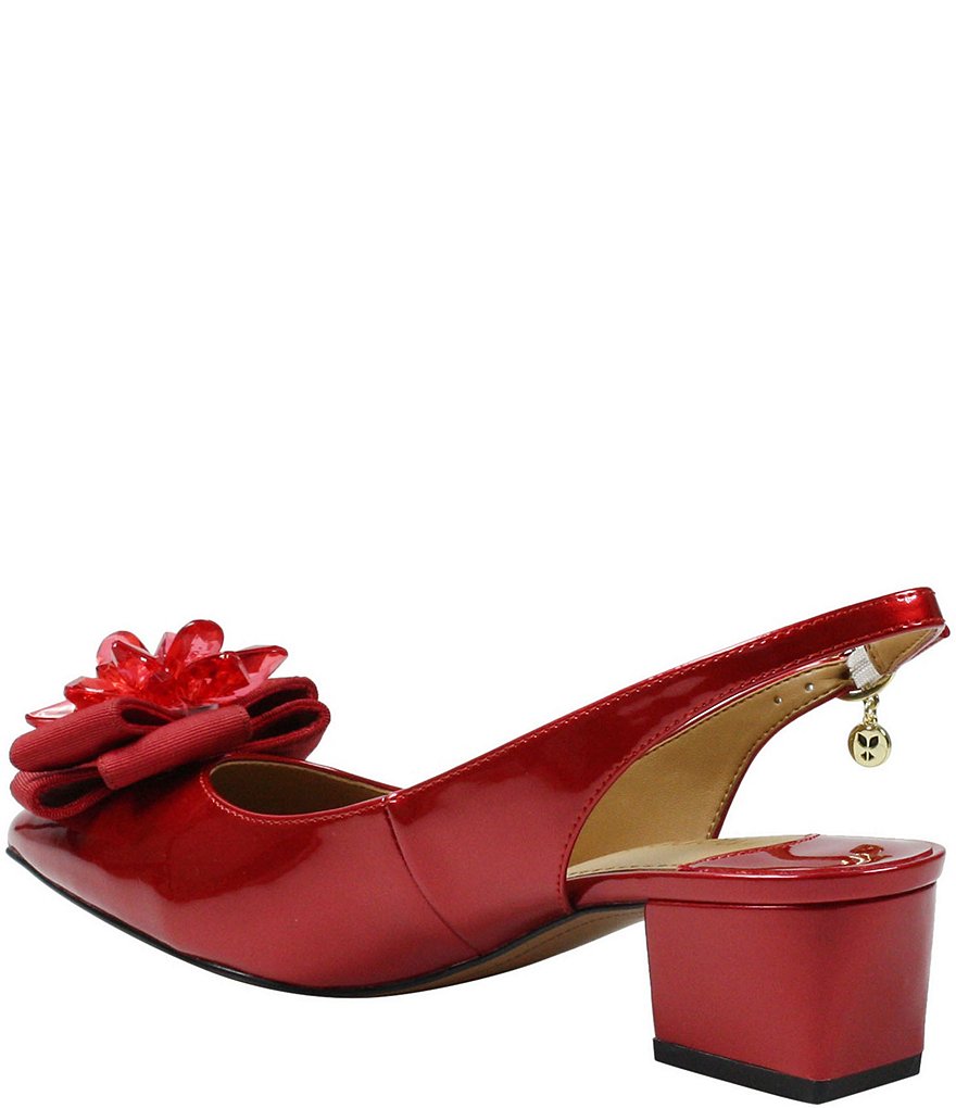 J. Renee Faaye Pearl Patent Crystal Ornament Bow Slingback Pumps