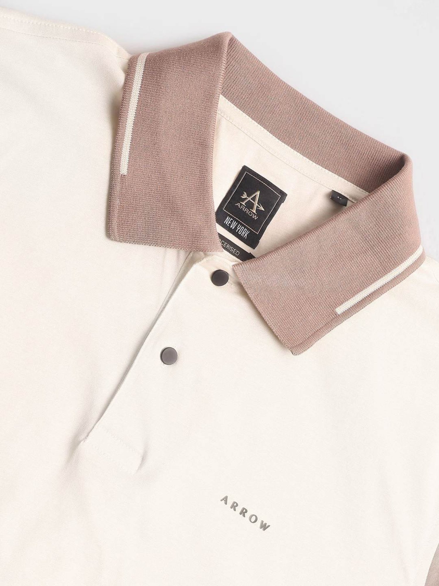 Arrow Newyork Beige Cotton Regular Fit Colour Block Polo T-Shirt
