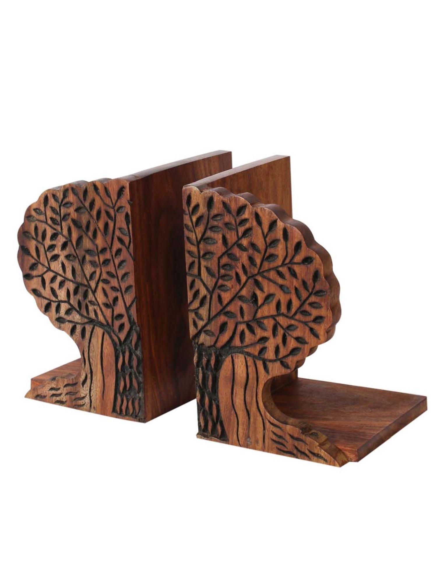 VarEesha Brown Sheesham Wood Banyan Tree Shaped Bookend - Set of 1