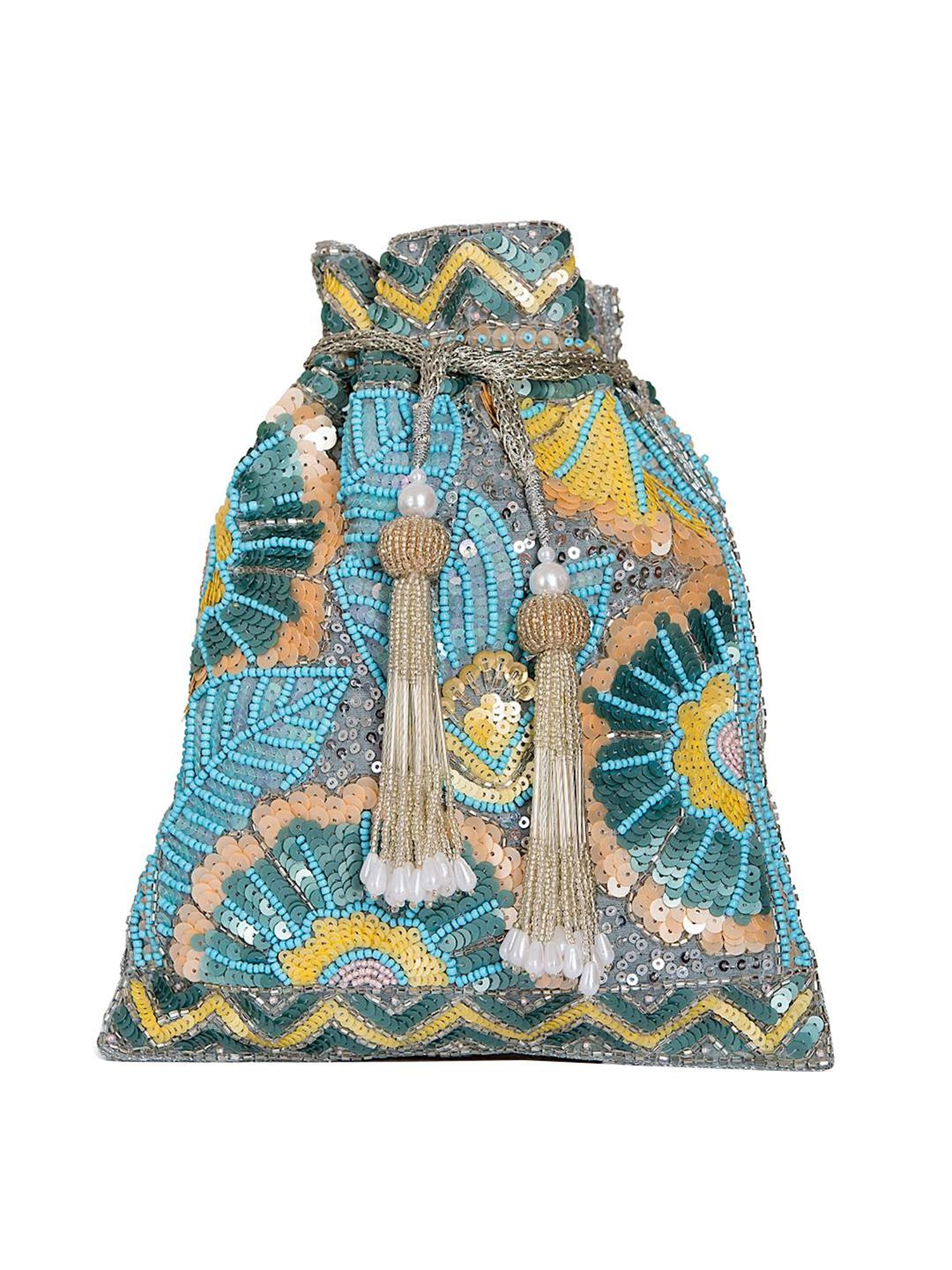 Tarini Nirula Grey & Blue Silk Potli