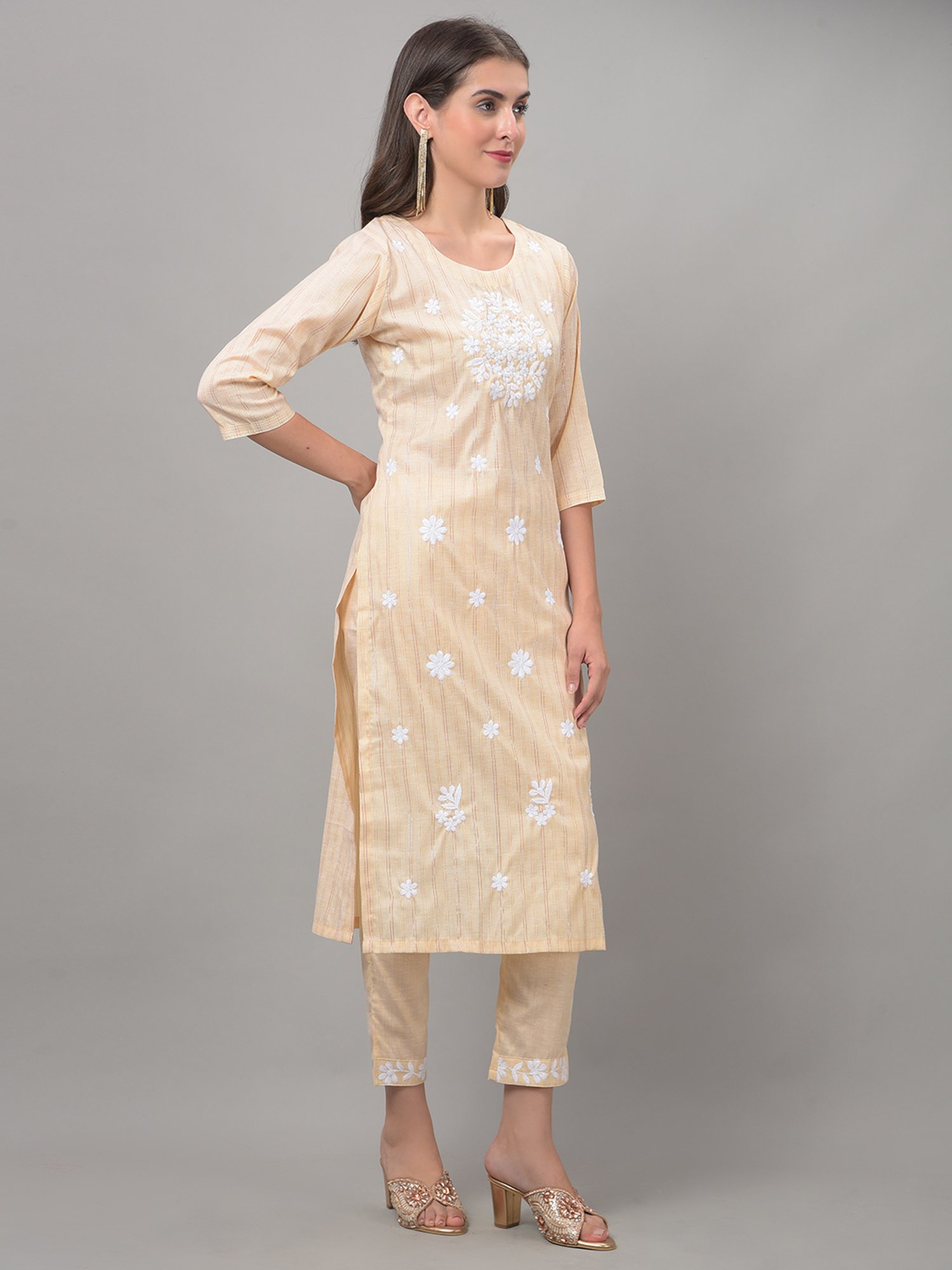 Dollar Missy Beige Embroidered Kurta With Pants