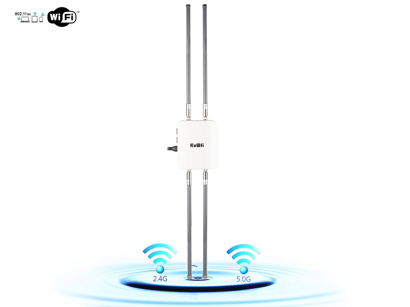 KuWFi Wireless Outdoor Access Point AP Router 1200Mbps Gigabit 802.11AC Dual Band WiFi with 4*8 dBi Antenna WiFi Cover Base Station High Power WiFi Coverage Support 48V PoE Power