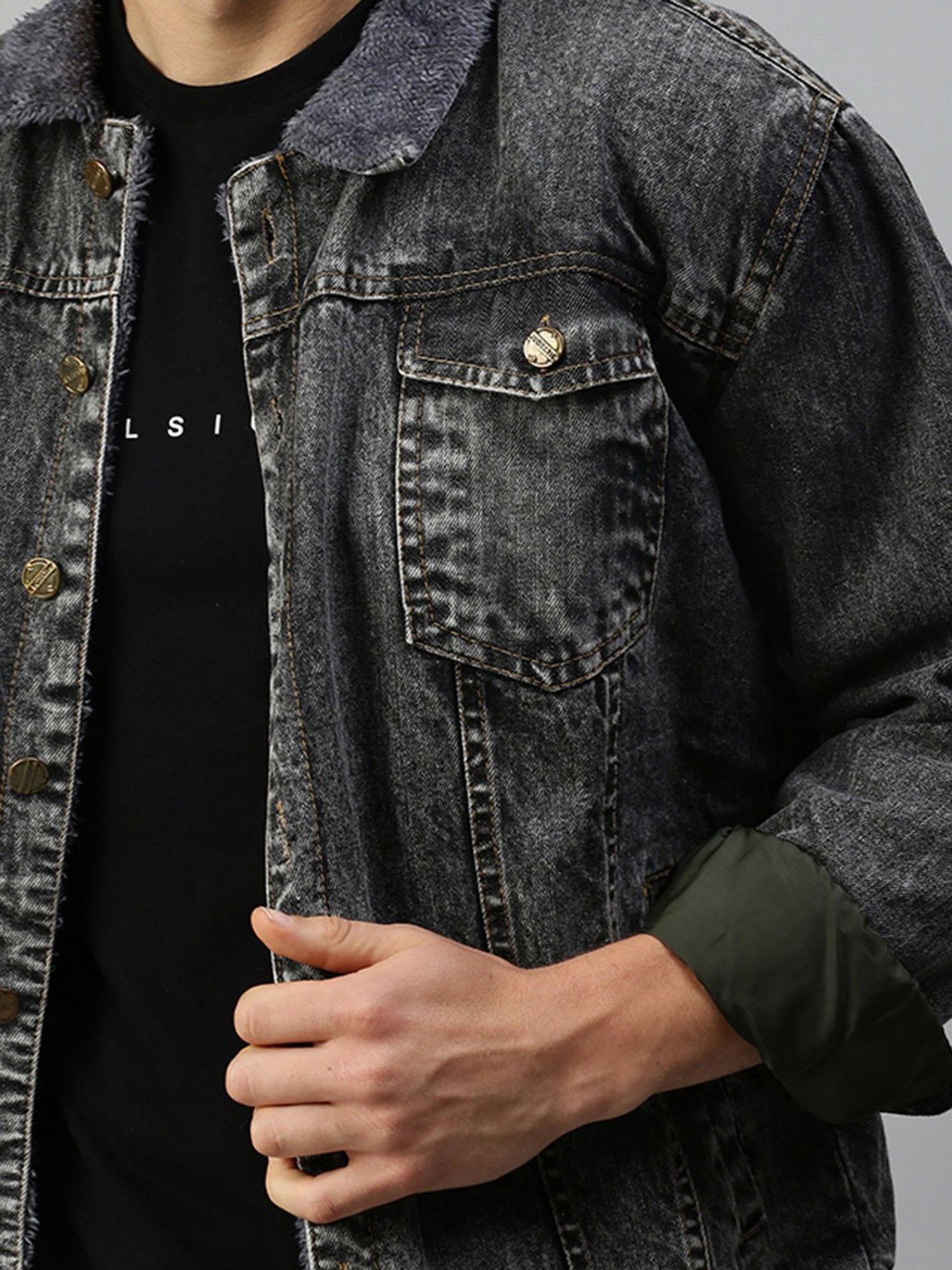 VOXATI Grey Regular Fit Shirt Collar Denim Jacket