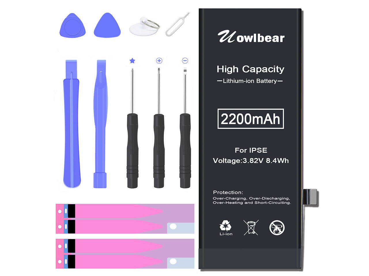 uowlbear 2200mAh Battery for iPhone SE A1662 A1723 A1724 with Complete Replacement Kits and 2 Set Adhesive Strips -0 Cycle High Capacity