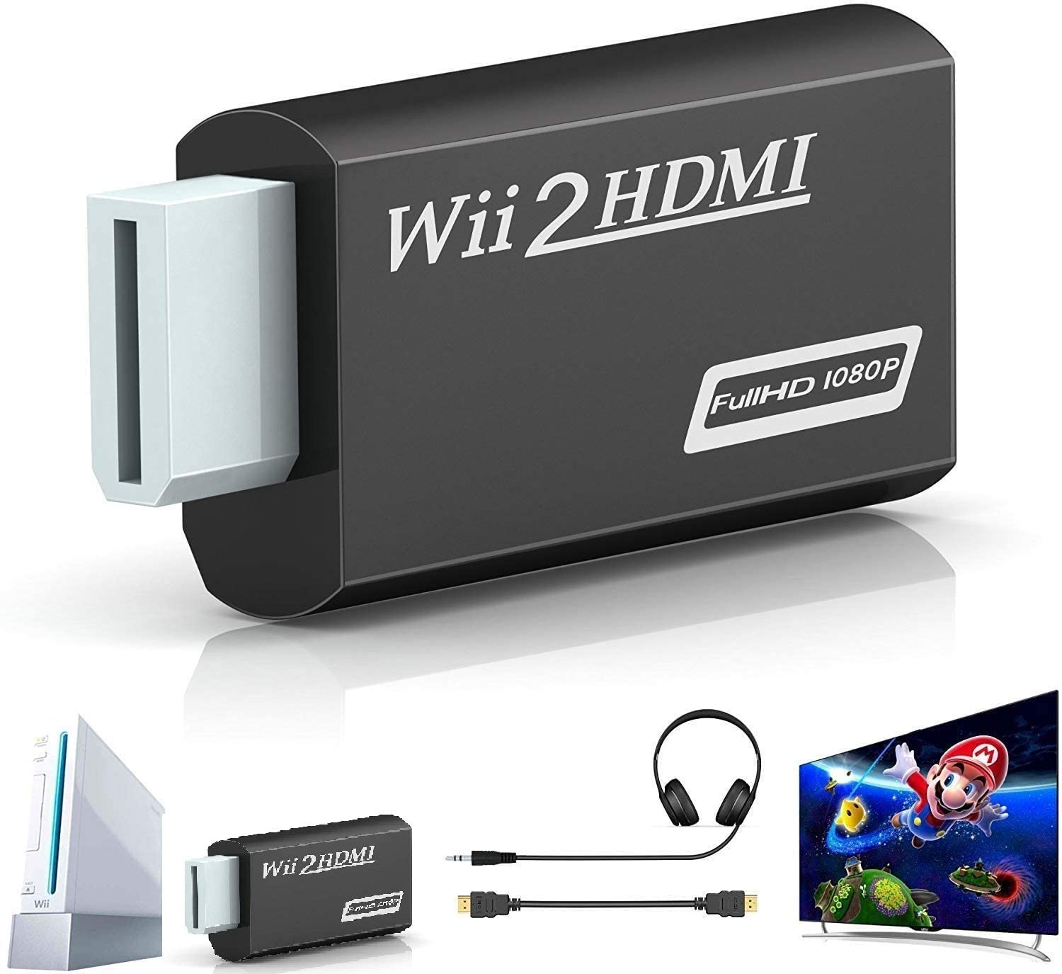 Wii Hdmi Converter Adapter, Hannord Wii to Hdmi 1080p Connector Output Video 3.5mm Audio - Supports All Wii Display Modes, Black