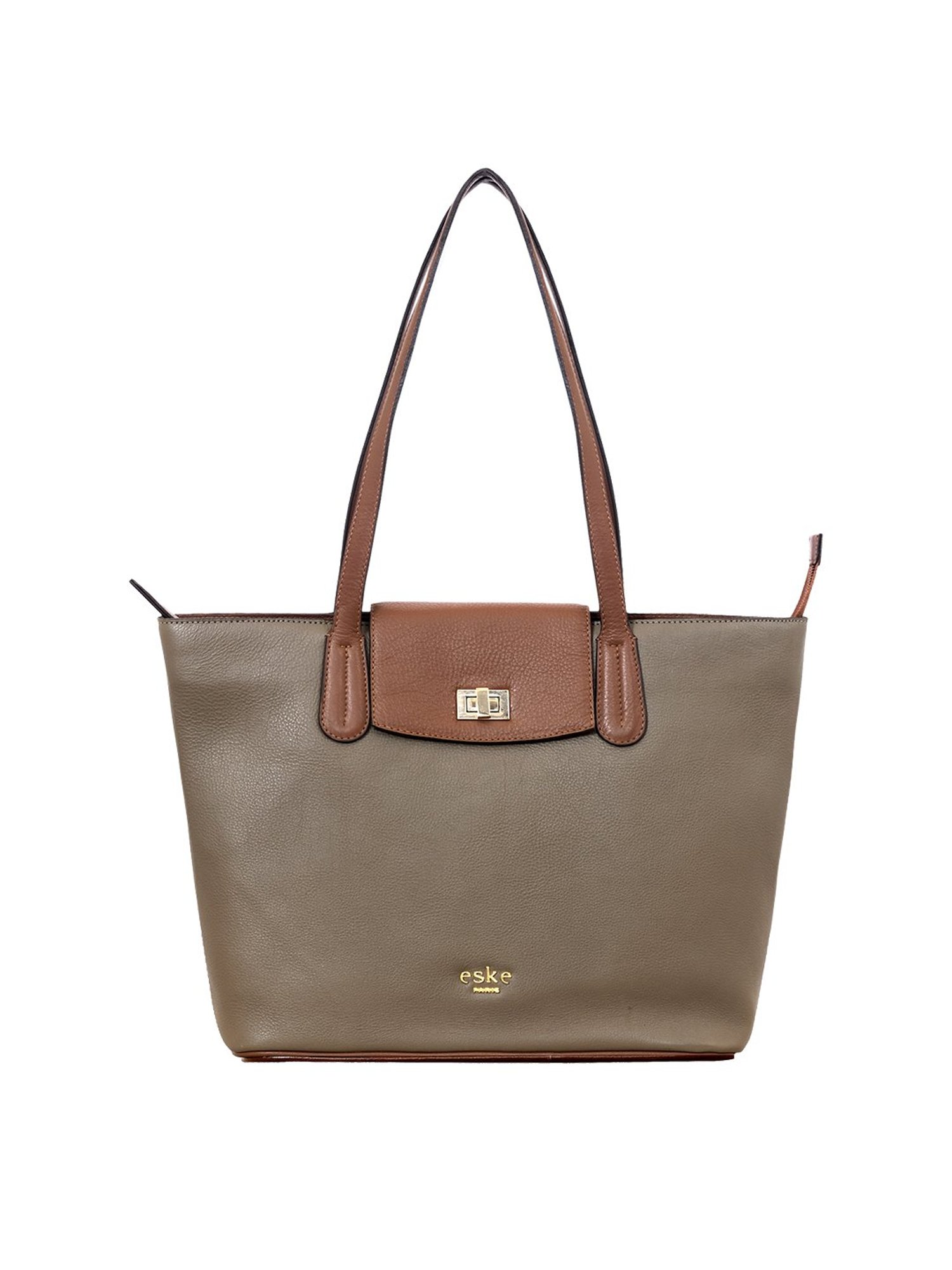 Eske Brown Solid Medium Tote Handbag