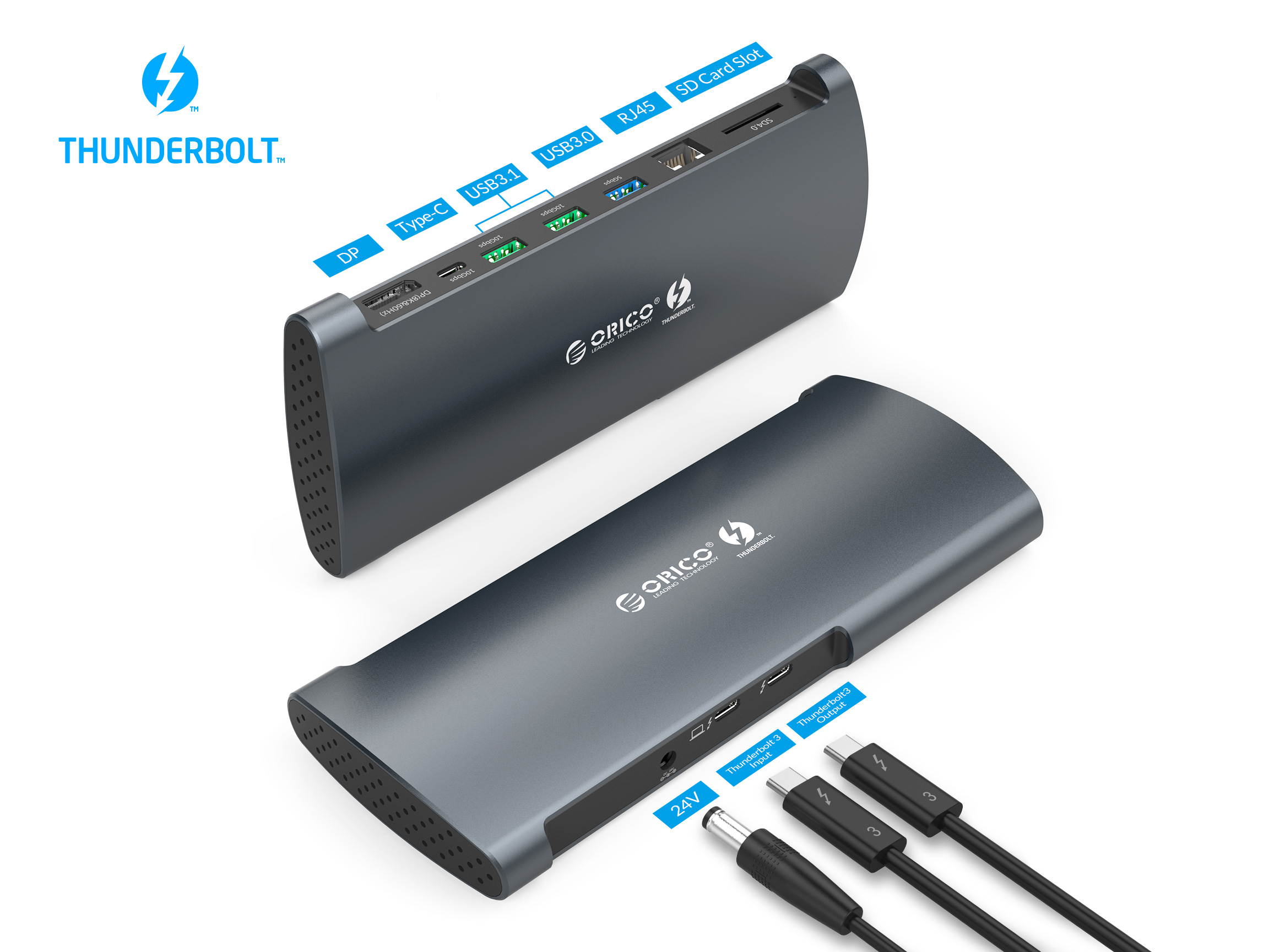 ORICO Thunderbolt 3 Docking Station USB Type C HUB to 8K@60Hz DP HDMI USB3.0 RJ45 SD4.0 60W Charging Adapter For Windows & Mac OS - Macbook Pro