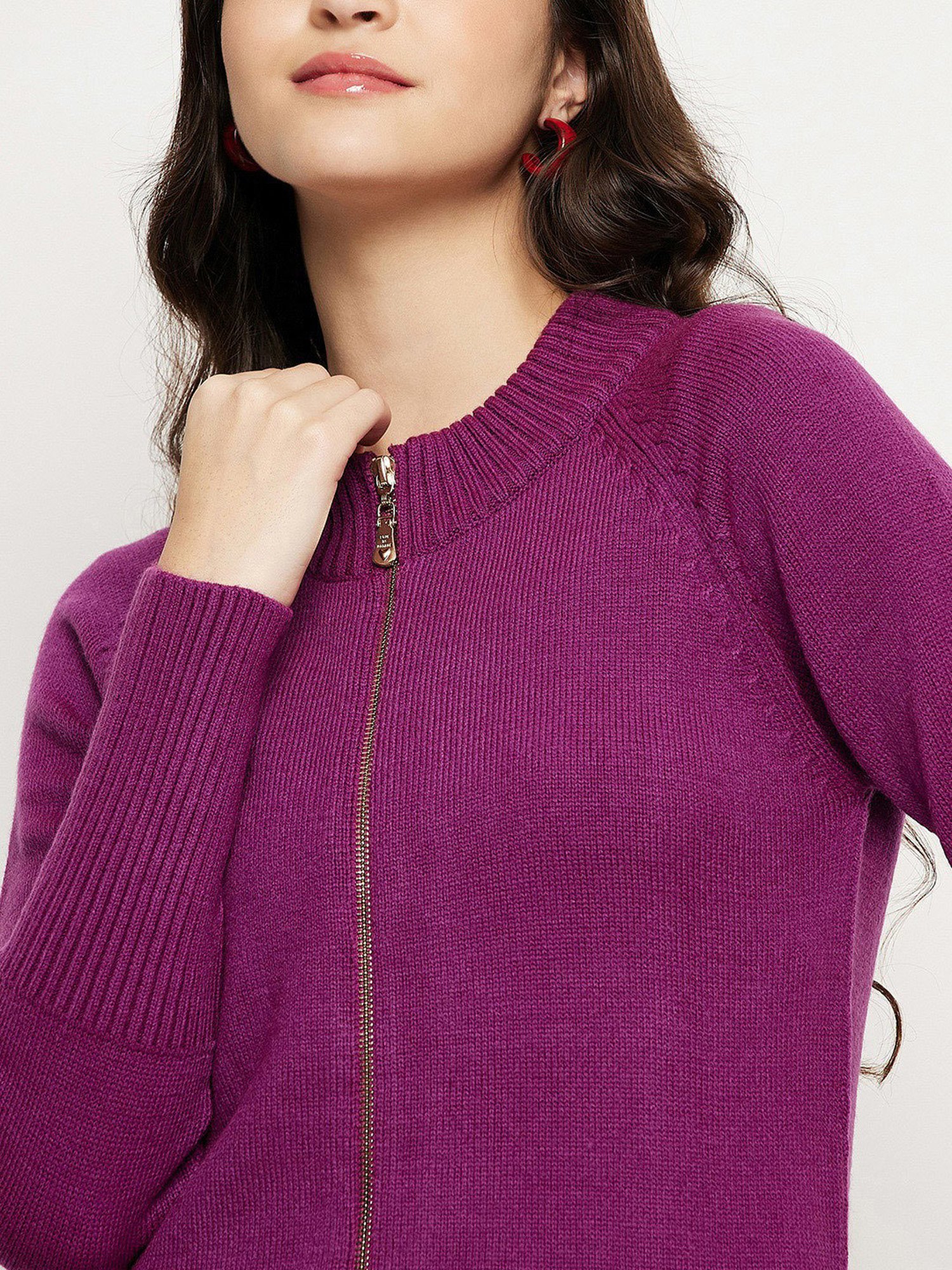 MADAME Dark Purple Regular Fit Sweater