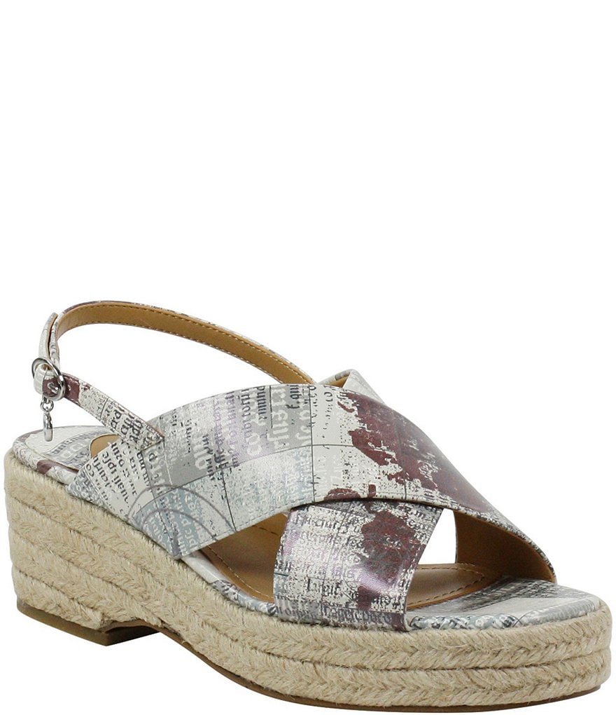 J. Renee Lannah Earth Tone Multi Printed Leather Sling Wedge Sandals