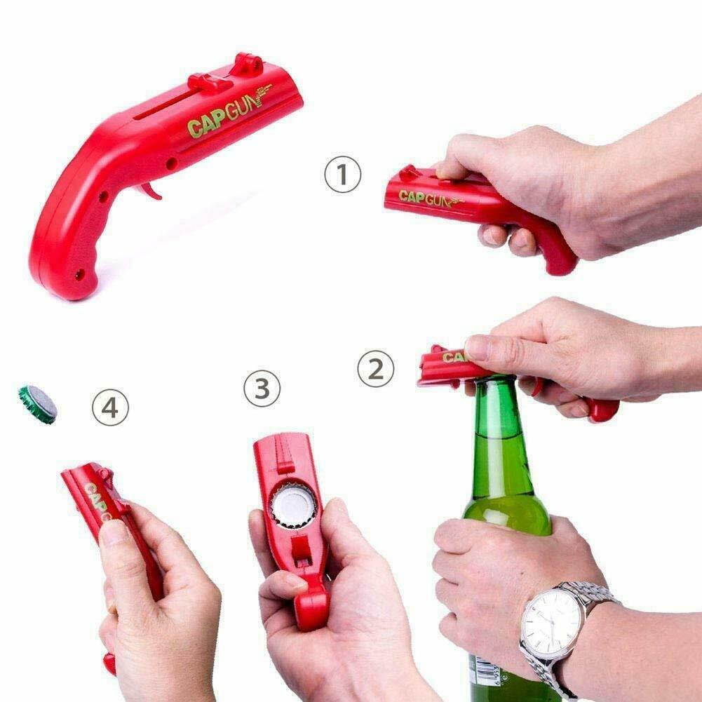 Cap Gun Bottle Opener Magnet Beer Opener Launcher Shooter Shoots Over 5 Meters for Home Bar Party Drinking Game(Black)