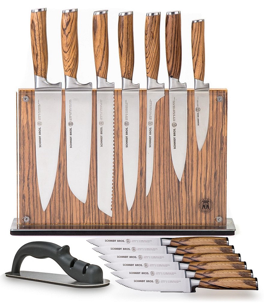 Schmidt Brothers Cutlery Zebra Wood 15-Piece Knife Block Set