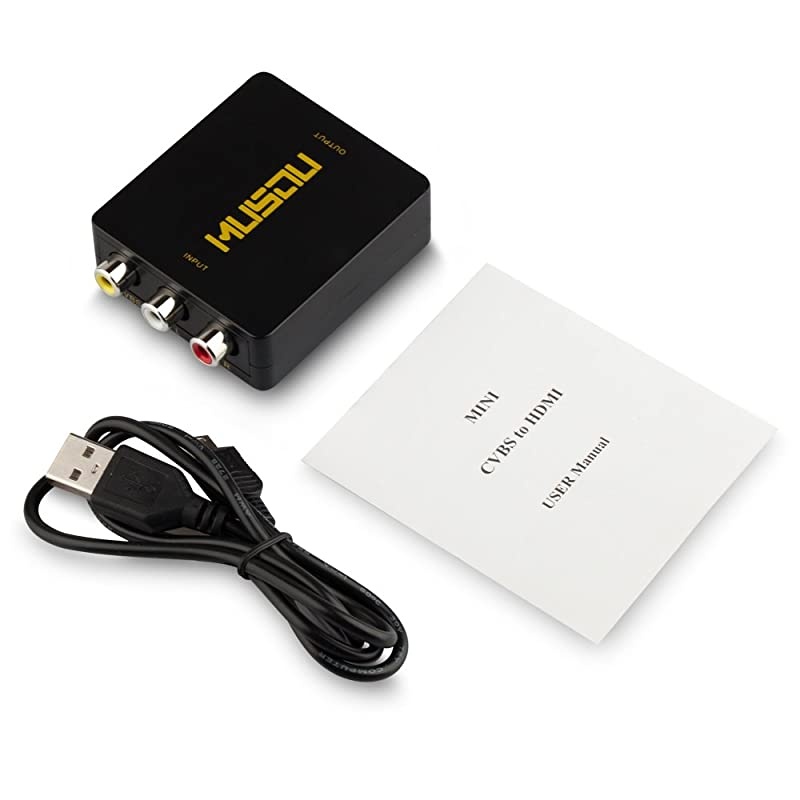 RCA AV Composite to HDMI Video Audio Converter Adapter Mini RCA to HDMI Box Support 1080P for TV/PC/PS2/Blue-Ray DVD,Black