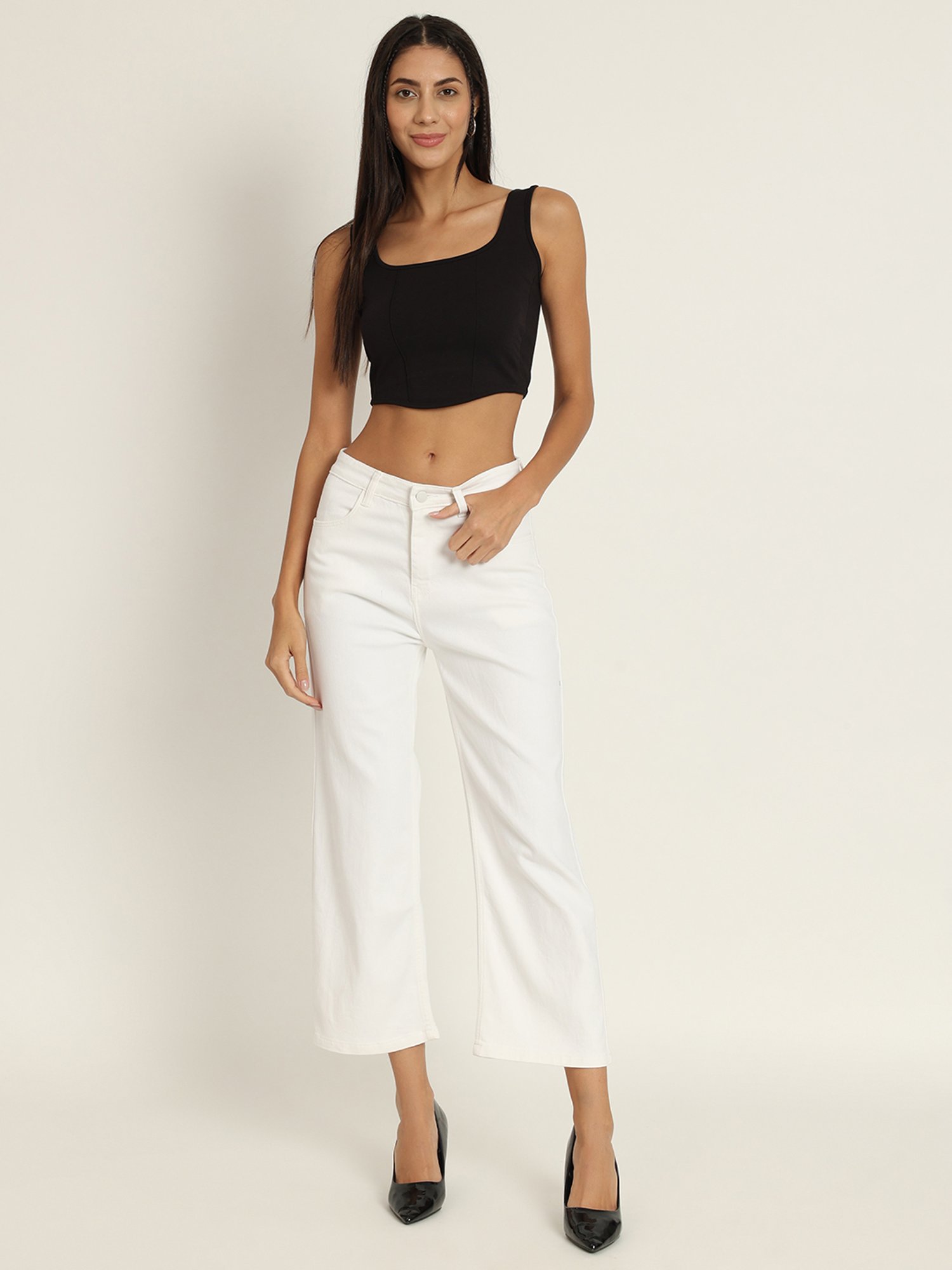Angelfab White Cotton Straight Fit High Rise Jeans