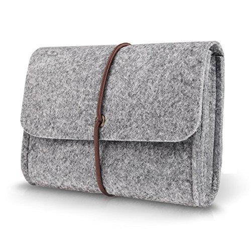ProCase Felt Storage Case Bag Accessories Organizer for MacBook Laptop Mouse Power Adapter Cables Computer Electronics Cellphone Accessories Charger SSD HHD -Silver Grey