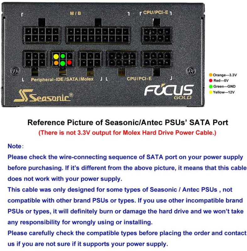 6 Pin to 3X 4 Pin Molex Hard Drive Power Adapter Cable for Some Types of EVGA Modular PSUs 20-in(50cm)