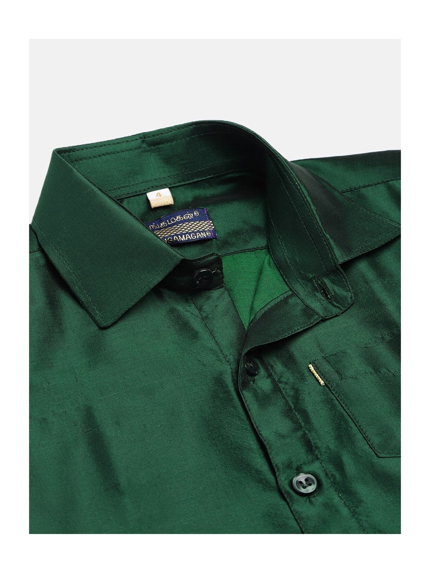 THANGAMAGAN Kids Dark Green & Cream Solid  Shirt,  Dhoti,  Towel With  Freebies Set