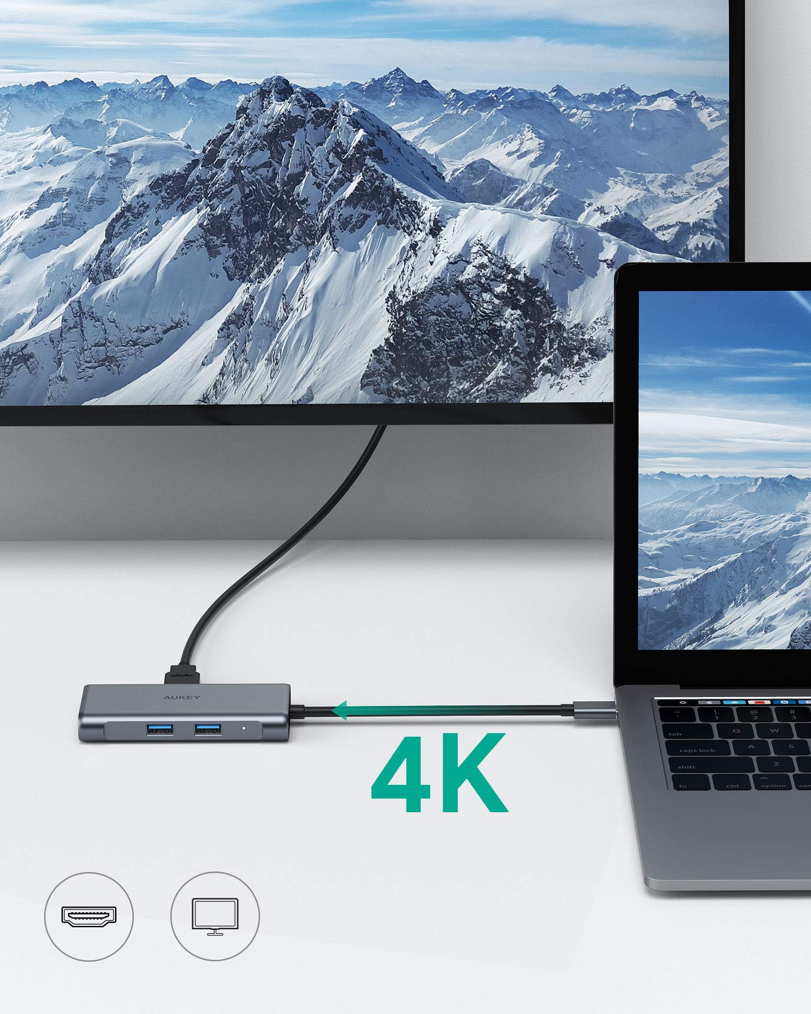 AUKEY CB-C75 USB C Hub Adapter, 6 in 1 Type C Hub with Ethernet Port 1000Mbps, 4K USB C to HDMI, 3 USB 3.0 Ports, 100W USB C PD Charging Thunderbolt 3 for MacBook Pro Air,Chromebook Pixel Laptop Phone