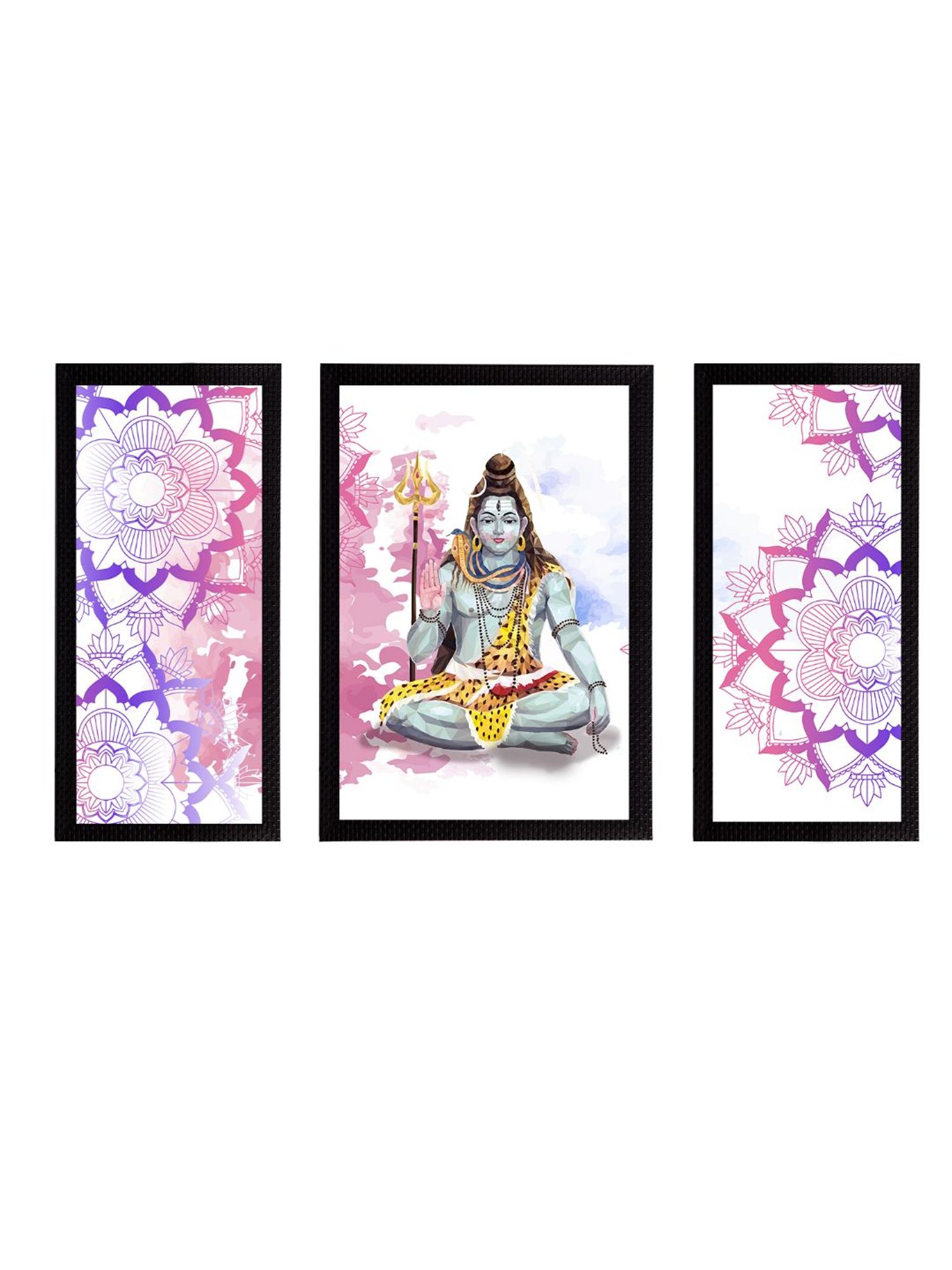 eCraftIndia Set of 3 Lord Shiva Satin Matt Textured UV Art Painting