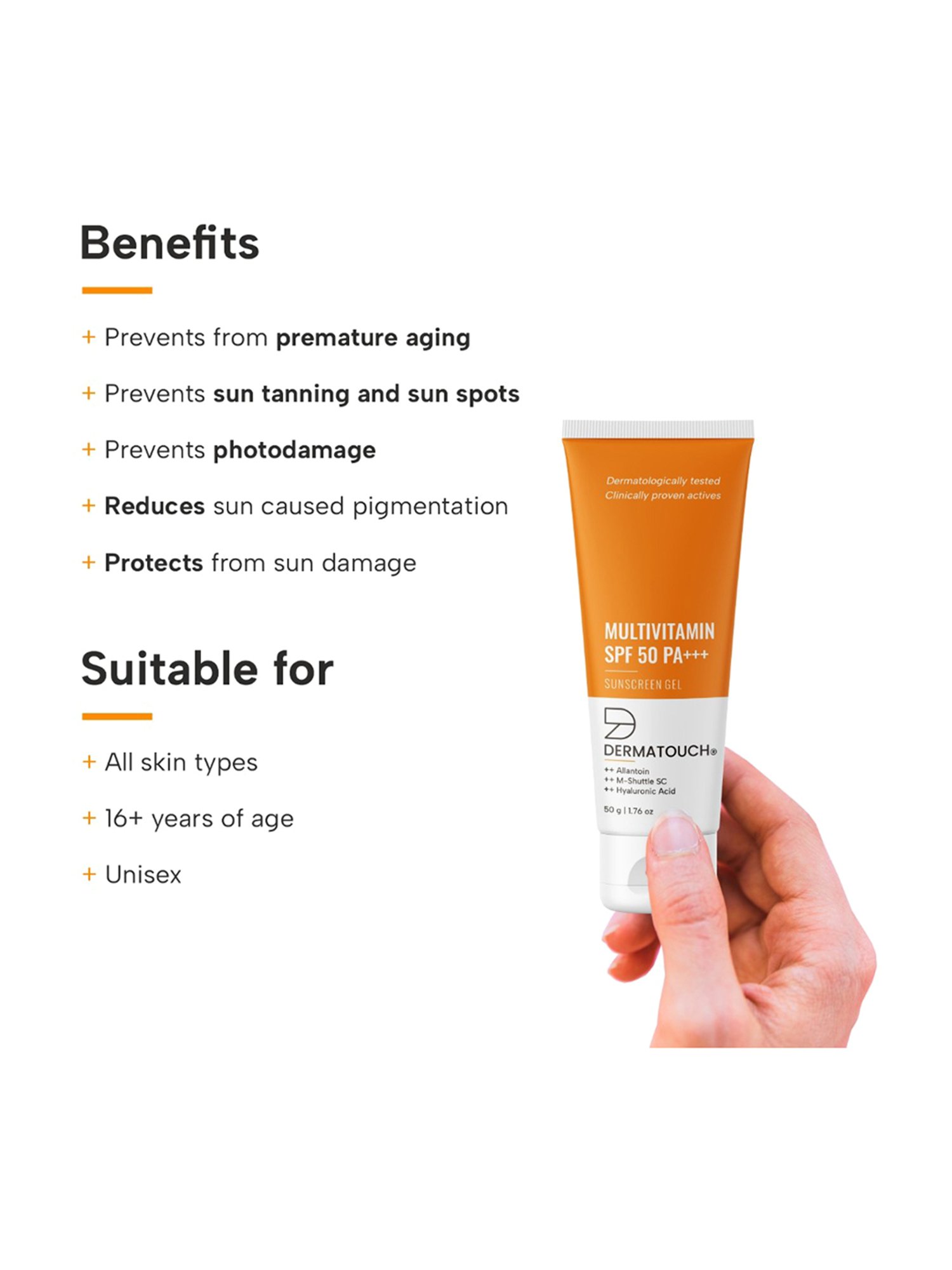 DERMATOUCH Multivitamin Sunscreen Gel SPF 50 PA+++ - 50 gm