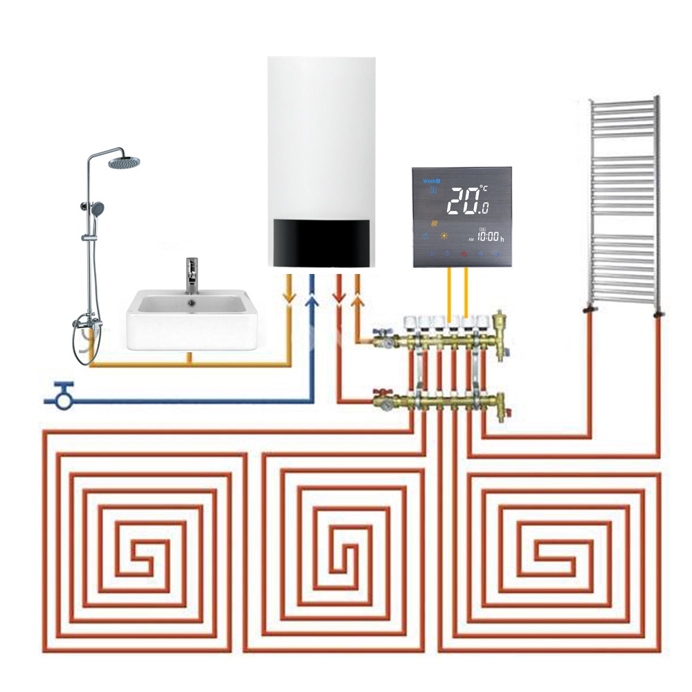 5A Water Heating Thermostat with Touchscreen LCD Display Weekly Programmable Energy Saving Temperature Controller