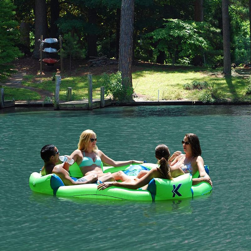 SwimWays Kelsyus Big Transportable Stable Circular Inflatable Nauti Elite Tube 4 Person Pool Lounge Floating Raft, Blue Green (Mesh)