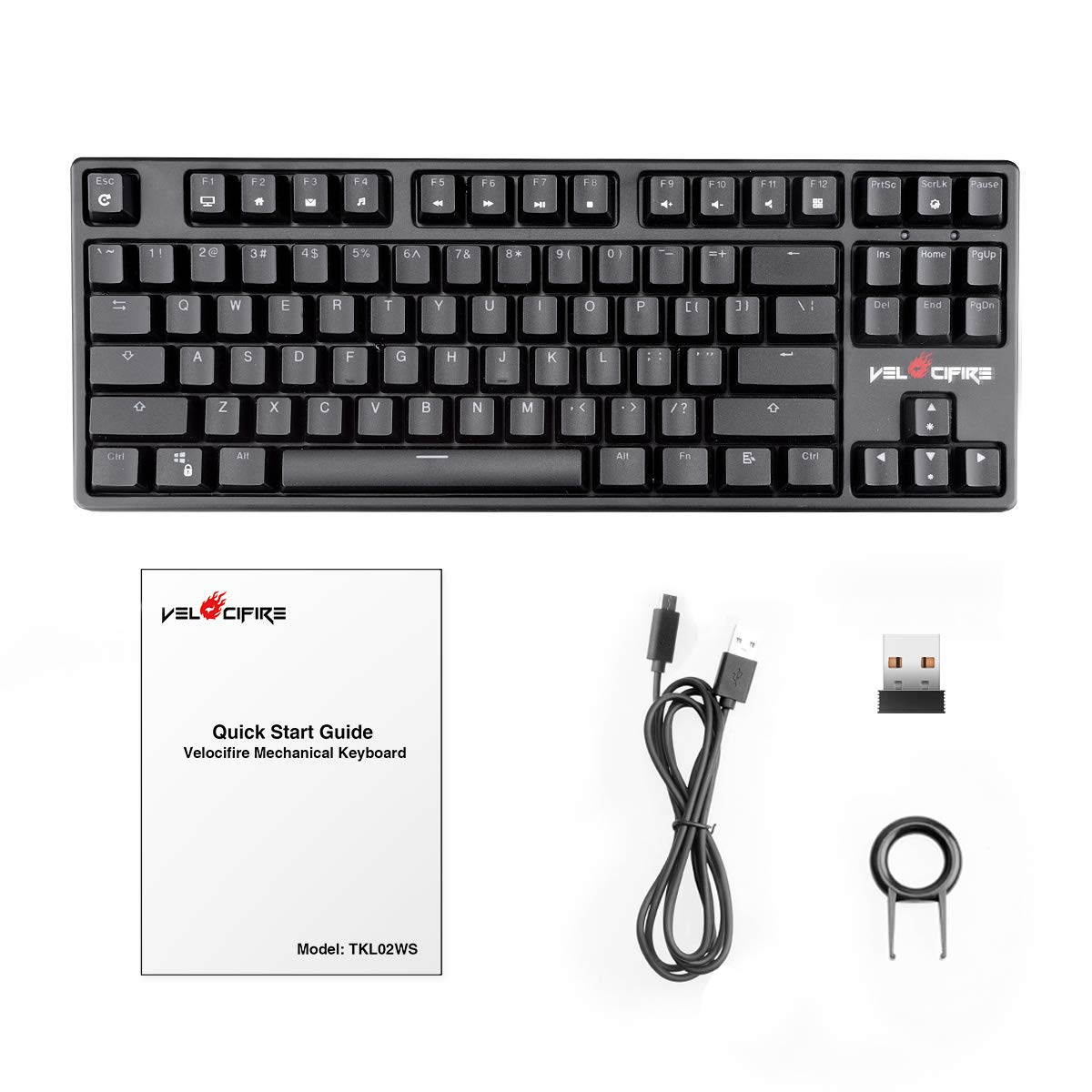 VELOCIFIRE TKL02 Wireless Plugable Mechanical Keyboard 87 Key Tenkeyless Ergonomic with Low Profile Quiet Brown Switches, and White LED Backlit for Copywriters, Typists, and Programmers