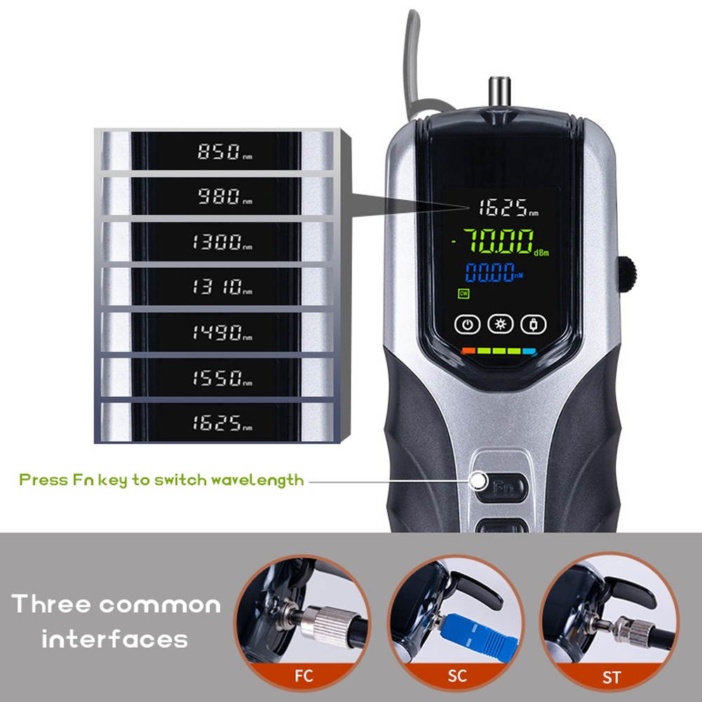 G710 LCD Color Display Screen Rechargeable Optical Power Meter High Accuracy Optical Fiber Tester Attenuation Detection Instrument 7 Testing Wavelengths  -70~10dBm Measuring Ranges