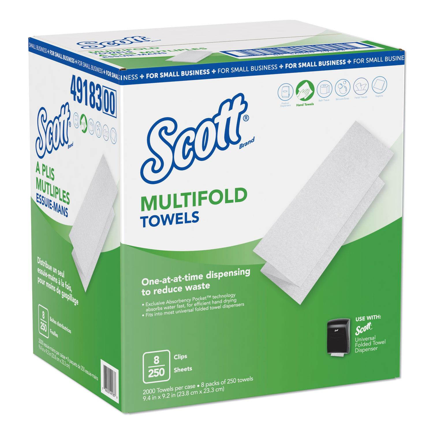 Scott Multi-Fold Paper Towels 9.2 x 9.4 White 250/Pack 8 Packs/Carton 49183