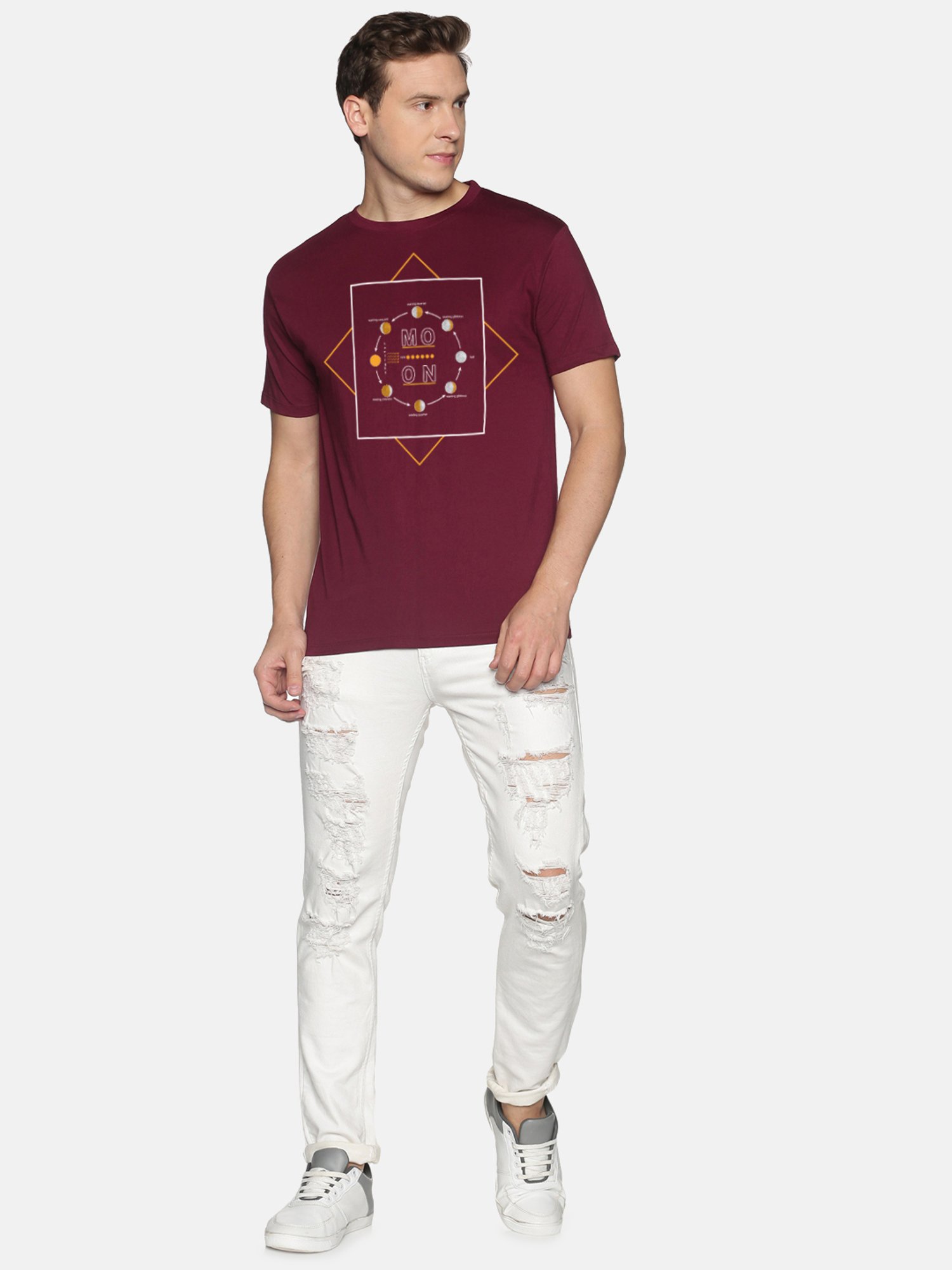 BLACK RADIO Maroon Slim Fit Printed Crew T-Shirt