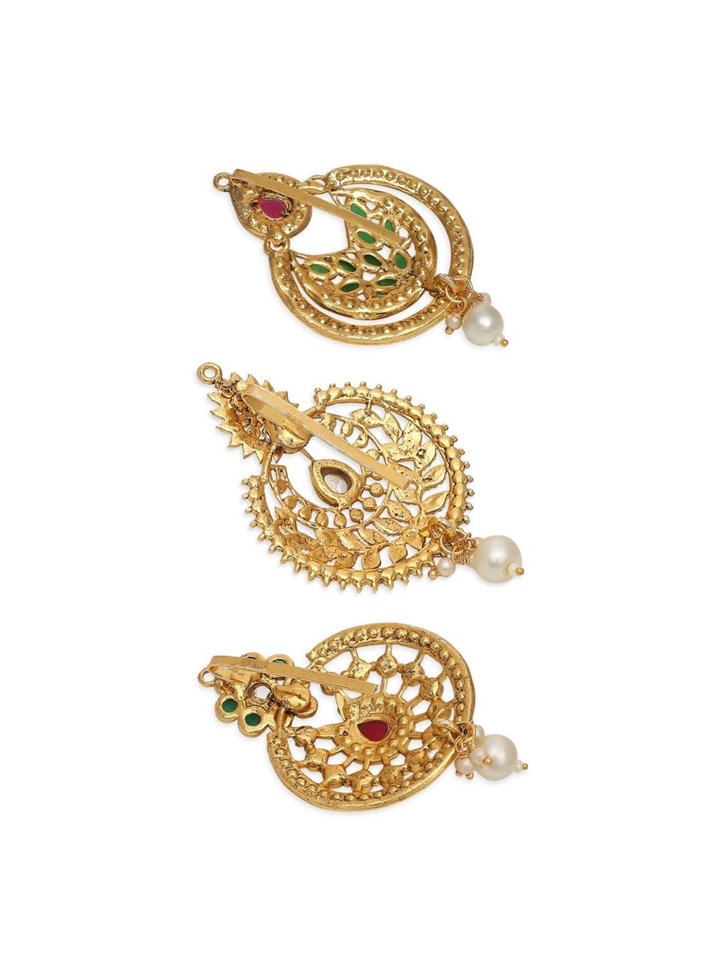 OOMPH Combo of 3 Gold Tone Kundan Hair Bun Pin Juda Pin Ethnic Chandbali Style