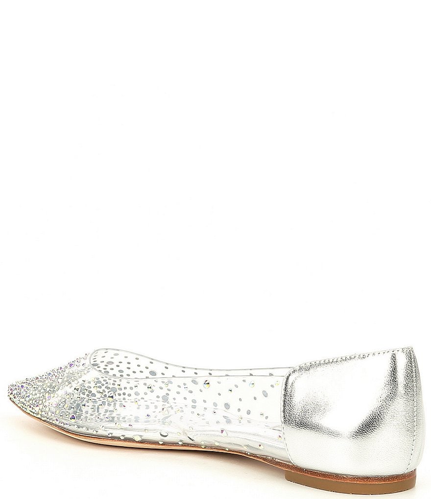 Badgley Mischka Gabi Clear Embellished Leather Flats