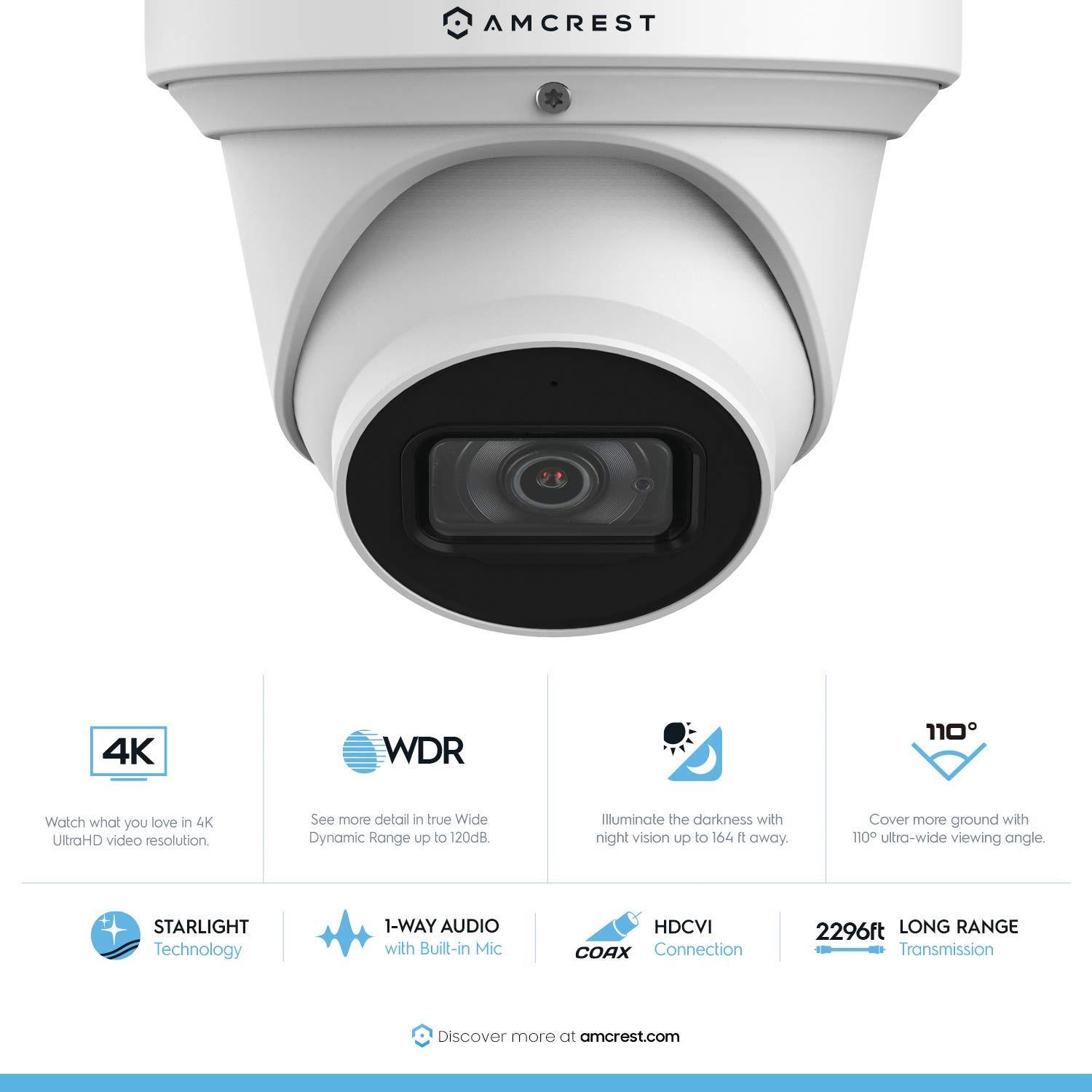 Amcrest 4K Security Camera System 8CH 8MP Video DVR with 8X 4K 8MP Indoor Outdoor Weatherproof IP67 Bullet & Dome Cameras, 2.8mm Lens, HDD Not Included, for Home Business, White (AMDV8M8-4B4D-W)