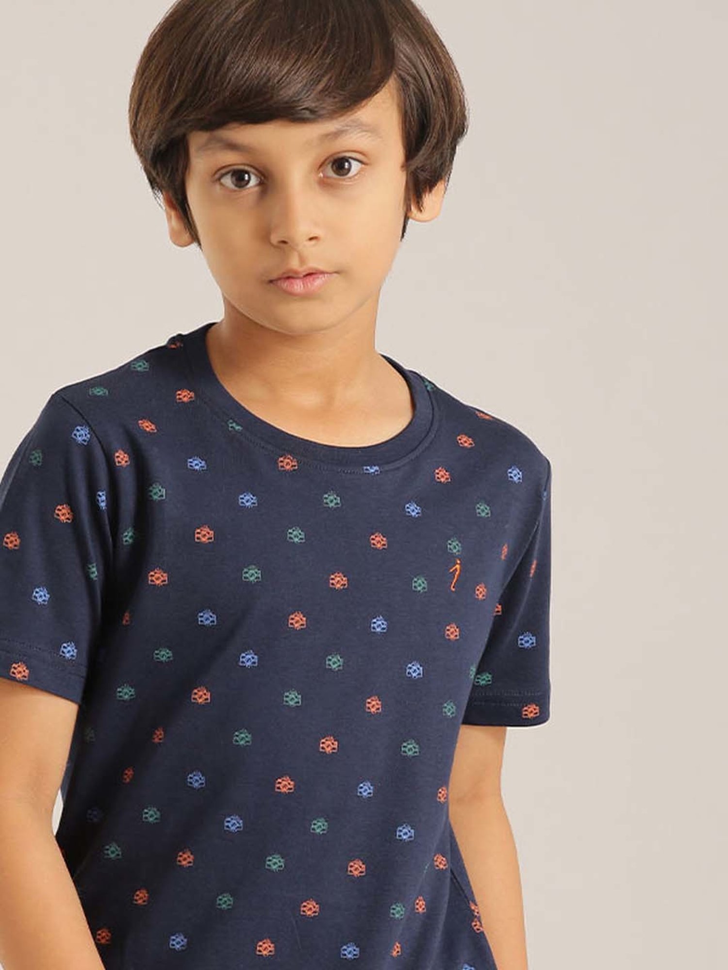 Indian Terrain Kids Blue Cotton Printed T-Shirt