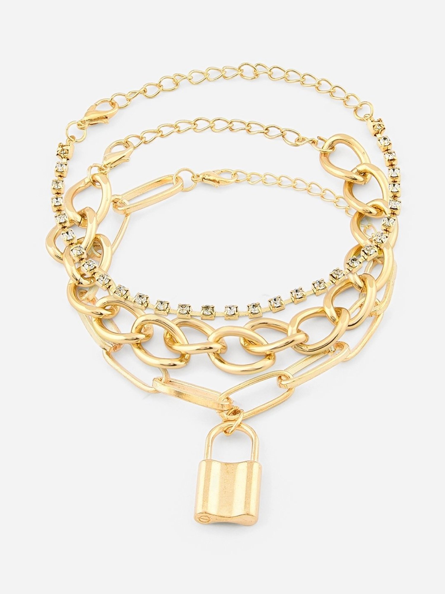 ToniQ Linked Stones Charm Padlock Stack Bracelet for Women - Set of 3