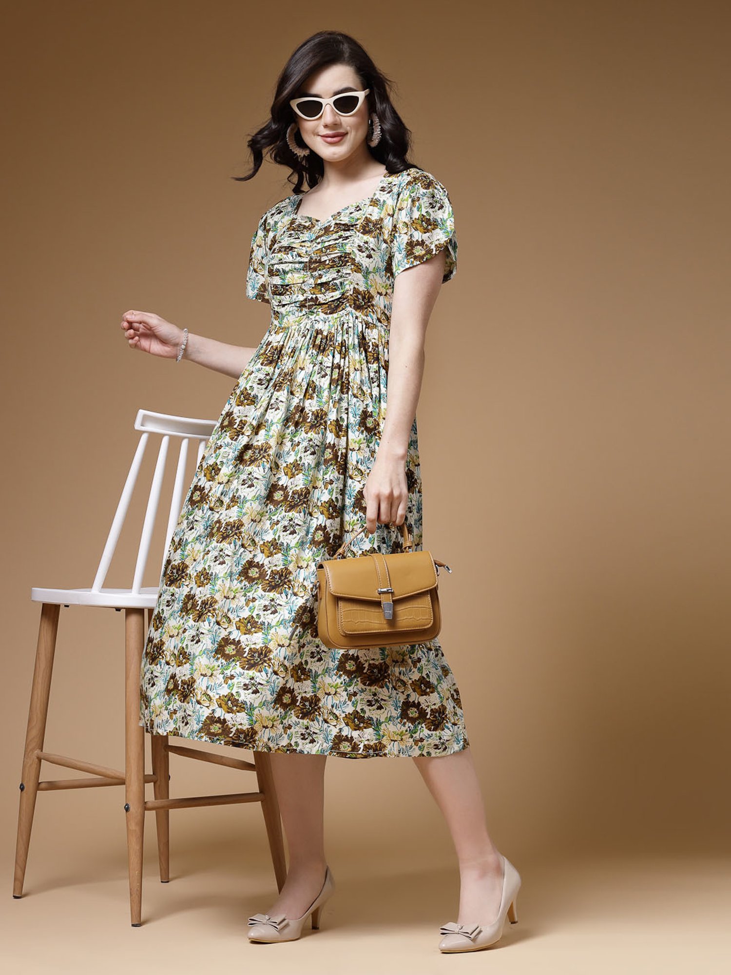 Indibelle Green Floral Ethnic Dress