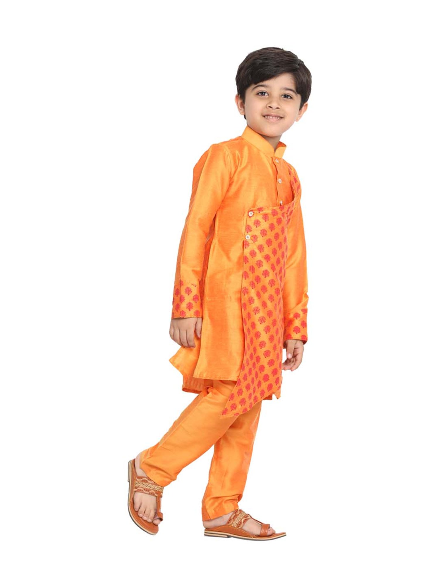 VASTRAMAY Kids Orange Printed Kurta Set