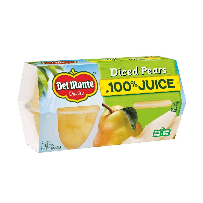 Del Monte Diced Pears In 100% Juice Fruit Cups 4pk - 4oz